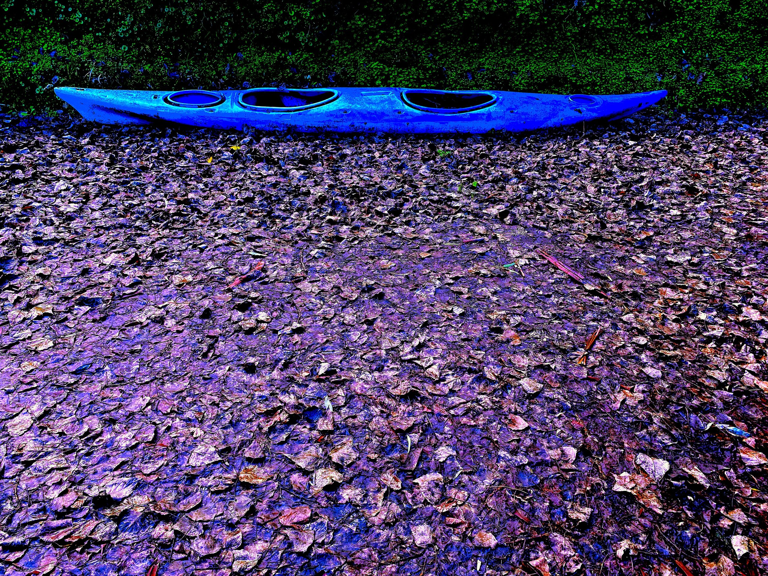 Canoa blu sullo sfondo - Blue canoe in the background - Blaues Kanu im Hintergrund